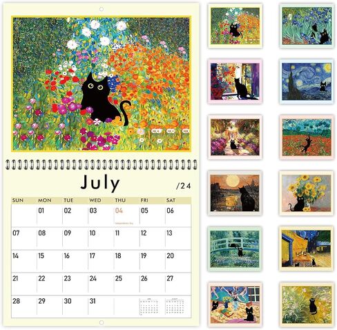 GuassLee Cat Wall Calendar 2024-2025, Vertical Wall Calendar 2024, 18-Months Hanging Art Calendar Jul. 2024 to Dec. 2025, 14 x 23" Monthly Planner Wall with Thick Paper for Office School Home Teacher in Saudi Arabia
