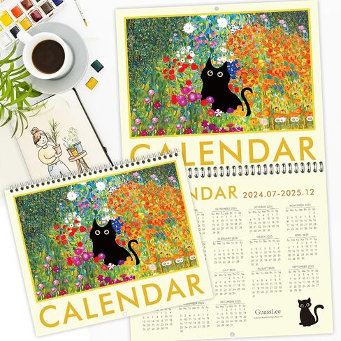 GuassLee Cat Wall Calendar 2024-2025, Vertical Wall Calendar 2024, 18-Months Hanging Art Calendar Jul. 2024 to Dec. 2025, 14 x 23" Monthly Planner Wall with Thick Paper for Office School Home Teacher in Saudi Arabia