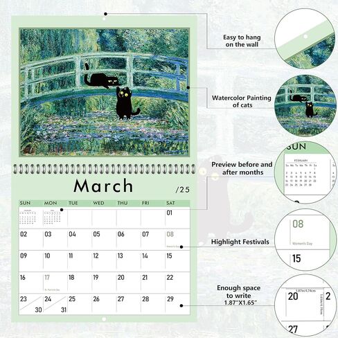 GuassLee Cat Wall Calendar 2024-2025, Vertical Wall Calendar 2024, 18-Months Hanging Art Calendar Jul. 2024 to Dec. 2025, 14 x 23" Monthly Planner Wall with Thick Paper for Office School Home Teacher in Saudi Arabia