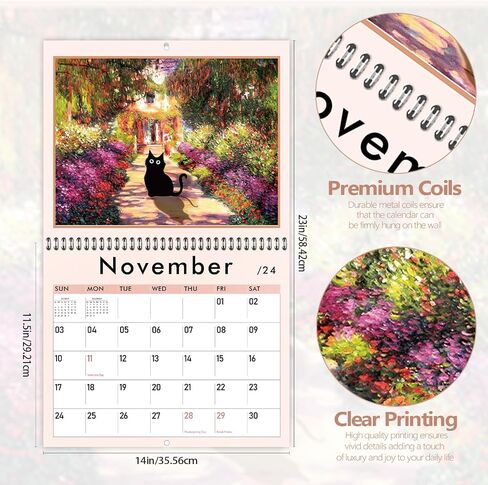 GuassLee Cat Wall Calendar 2024-2025, Vertical Wall Calendar 2024, 18-Months Hanging Art Calendar Jul. 2024 to Dec. 2025, 14 x 23" Monthly Planner Wall with Thick Paper for Office School Home Teacher in Saudi Arabia