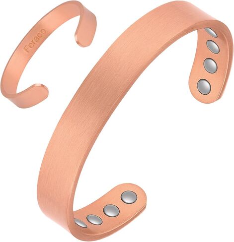 Feraco رجالي أساور مغناطيسية كلاسيكية سوداء من الفولاذ المقاوم للصدأ سوار مغناطيسي مجوهرات صحية، 8.66 بوصة، سوار من النحاس النقي المغناطيسي ثقيل الوزن للرجال in Kuwait