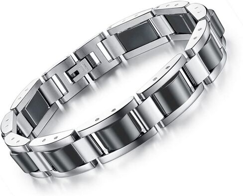 Feraco رجالي أساور مغناطيسية كلاسيكية سوداء من الفولاذ المقاوم للصدأ سوار مغناطيسي مجوهرات صحية، 8.66 بوصة، سوار من النحاس النقي المغناطيسي ثقيل الوزن للرجال in Kuwait