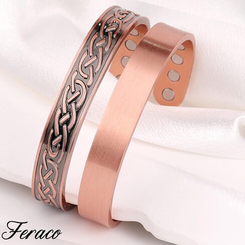 Feraco رجالي أساور مغناطيسية كلاسيكية سوداء من الفولاذ المقاوم للصدأ سوار مغناطيسي مجوهرات صحية، 8.66 بوصة، سوار من النحاس النقي المغناطيسي ثقيل الوزن للرجال in Kuwait