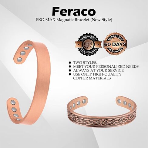 Feraco رجالي أساور مغناطيسية كلاسيكية سوداء من الفولاذ المقاوم للصدأ سوار مغناطيسي مجوهرات صحية، 8.66 بوصة، سوار من النحاس النقي المغناطيسي ثقيل الوزن للرجال in Kuwait