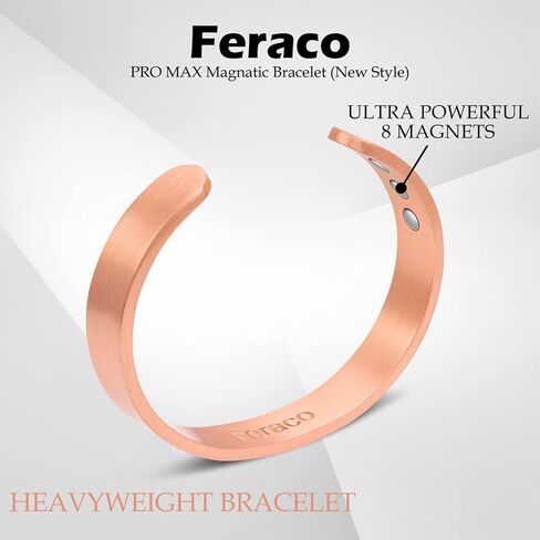 Feraco رجالي أساور مغناطيسية كلاسيكية سوداء من الفولاذ المقاوم للصدأ سوار مغناطيسي مجوهرات صحية، 8.66 بوصة، سوار من النحاس النقي المغناطيسي ثقيل الوزن للرجال in Kuwait