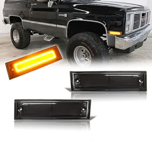 GTINTHEBOX For 1981 1982 1983 1984 1985 1986 1987 1988 1989 1990 1991 Chevy GMC C/K 1500 2500 C10 C20 Suburban Blazer Jimmy Front Bumper LED Side Marker Lights Smoked Lens Amber LED in Saudi Arabia