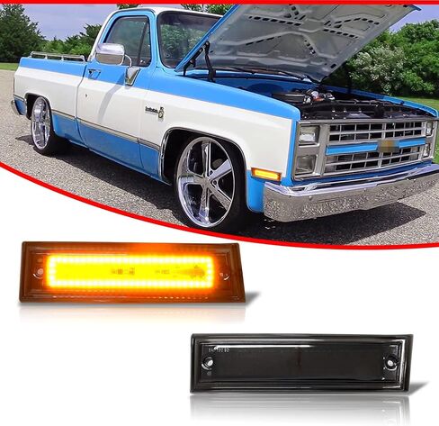 GTINTHEBOX For 1981 1982 1983 1984 1985 1986 1987 1988 1989 1990 1991 Chevy GMC C/K 1500 2500 C10 C20 Suburban Blazer Jimmy Front Bumper LED Side Marker Lights Smoked Lens Amber LED in Saudi Arabia