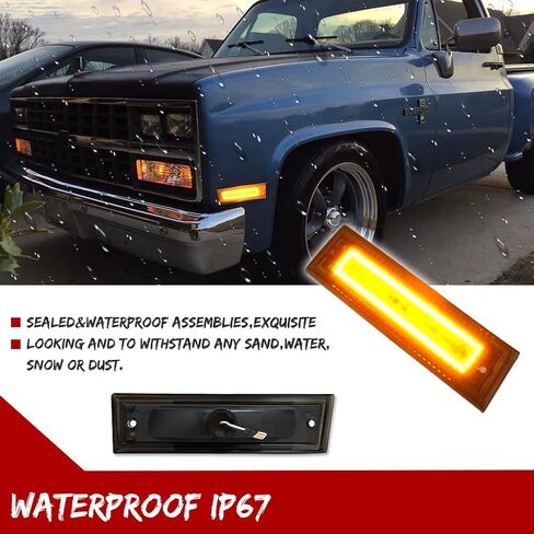 GTINTHEBOX For 1981 1982 1983 1984 1985 1986 1987 1988 1989 1990 1991 Chevy GMC C/K 1500 2500 C10 C20 Suburban Blazer Jimmy Front Bumper LED Side Marker Lights Smoked Lens Amber LED in Saudi Arabia