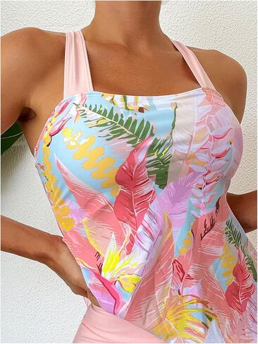 Floerns Women's Tankini Swimsuits Floral Print Criss Cross Top with Drawstring Shorts in Saudi Arabia