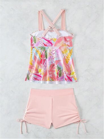 Floerns Women's Tankini Swimsuits Floral Print Criss Cross Top with Drawstring Shorts in Saudi Arabia