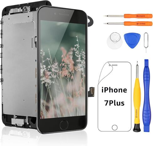Yodoit for iPhone 7 Plus Screen Replacement LCD with Home Button, Front Camera, Ear Speaker, Full Assembly 5.5" Display Digitizer and Repair Tool Kit, Protector Black in Saudi Arabia
