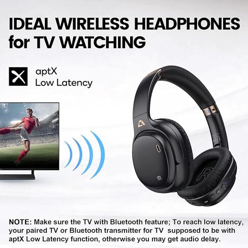 Ankbit E600Pro Hybrid سماعات رأس بخاصية إلغاء الضوضاء النشطة مع aptX HD وزمن وصول منخفض، سماعات رأس بلوتوث فوق الأذن سماعات رأس لاسلكية مع ميكروفون مدمج عالي الدقة وباس عميق ووقت تشغيل 80 ساعة in Kuwait