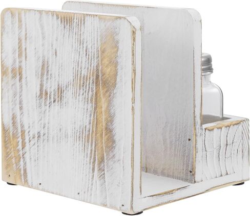 MyGift 4 Piece Set Rustic Burnt Solid Wood Tabletop Napkin Holder and Salt & Pepper Shaker Caddy with Chalkboard Label, Includes 3 Glass Shakers for Seasonings and Spices in Saudi Arabia