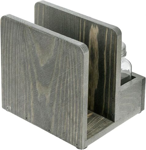 MyGift 4 Piece Set Rustic Burnt Solid Wood Tabletop Napkin Holder and Salt & Pepper Shaker Caddy with Chalkboard Label, Includes 3 Glass Shakers for Seasonings and Spices in Saudi Arabia