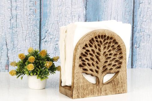 Mother's Day Gifts Tree of Life Wooden Tissue Paper Holder with Full Size Decorative Napkin Stand Tissue Paper Organizer for Home & Kitchen Dining Table Stand | Farmhouse Napkin Holder in Saudi Arabia