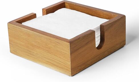 حامل مناديل خشبي من أكاسيا للطاولة، حامل مناديل للمطبخ، صينية مناديل للمطبخ، المطعم، البار، ديكور المقهى، مناسب للمناديل أصغر من 5 بوصات، بني in Kuwait