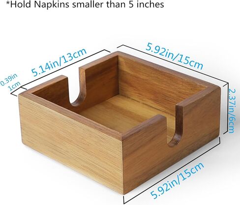 حامل مناديل خشبي من أكاسيا للطاولة، حامل مناديل للمطبخ، صينية مناديل للمطبخ، المطعم، البار، ديكور المقهى، مناسب للمناديل أصغر من 5 بوصات، بني in Kuwait