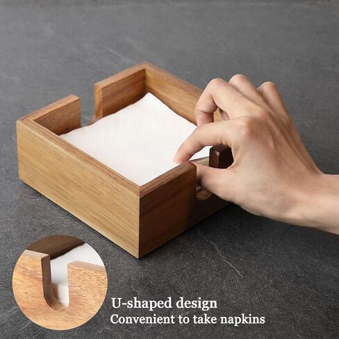 حامل مناديل خشبي من أكاسيا للطاولة، حامل مناديل للمطبخ، صينية مناديل للمطبخ، المطعم، البار، ديكور المقهى، مناسب للمناديل أصغر من 5 بوصات، بني in Kuwait