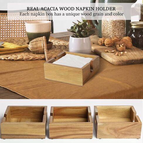 حامل مناديل خشبي من أكاسيا للطاولة، حامل مناديل للمطبخ، صينية مناديل للمطبخ، المطعم، البار، ديكور المقهى، مناسب للمناديل أصغر من 5 بوصات، بني in Kuwait
