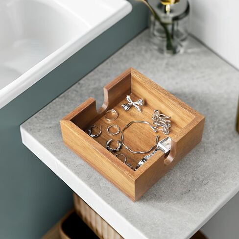 حامل مناديل خشبي من أكاسيا للطاولة، حامل مناديل للمطبخ، صينية مناديل للمطبخ، المطعم، البار، ديكور المقهى، مناسب للمناديل أصغر من 5 بوصات، بني in Kuwait