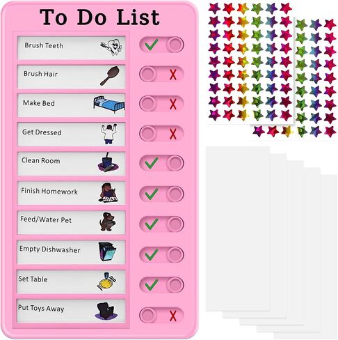 Chore Chart for Kids, Reusable My Chores Slider Chart, Checklist Board to Do List with 5 Pcs Cardstock(Pink) in Saudi Arabia