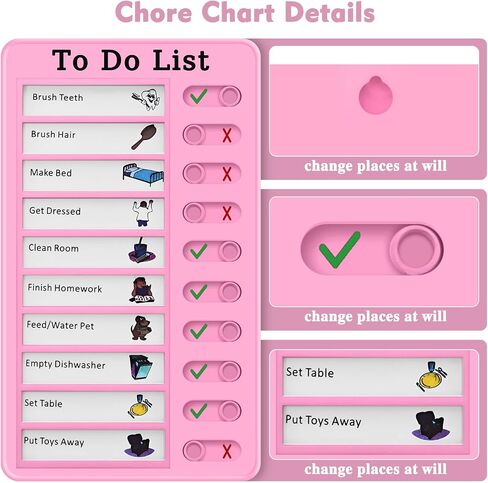Chore Chart for Kids, Reusable My Chores Slider Chart, Checklist Board to Do List with 5 Pcs Cardstock(Pink) in Saudi Arabia