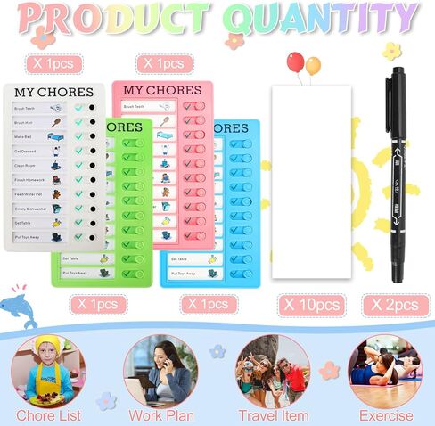 4 قطع من لوحة مخطط المهام، مخطط المهام للأطفال، لوحة مهام قائمة المهام، لوحة قائمة مرجعية مع صور للأطفال البالغين والتخطيط الروتيني للمنزل (4 ألوان) in Kuwait