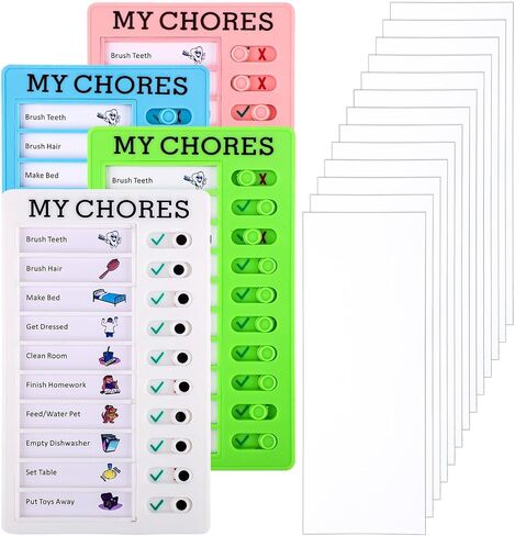 4pcs Kids Chore List, My Chores List for Kids Chore Chart Checklist Board Daily to Do List Planner Chore Schedule Board with 12pcs Replacement Cards for Kids Home Routine Planning in Saudi Arabia