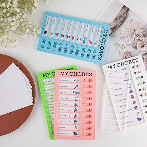 4pcs Kids Chore List, My Chores List for Kids Chore Chart Checklist Board Daily to Do List Planner Chore Schedule Board with 12pcs Replacement Cards for Kids Home Routine Planning in Saudi Arabia