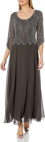 J Kara Plus Size Womens Scoop Neck Line with 3/4 Sleeve Beaded Top Long Dress in Kuwait