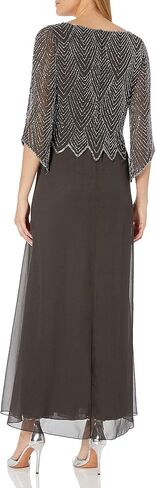 J Kara Plus Size Womens Scoop Neck Line with 3/4 Sleeve Beaded Top Long Dress in Kuwait