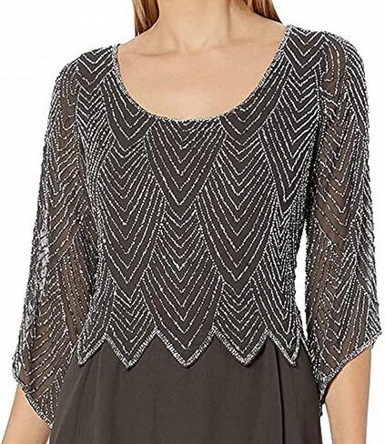 J Kara Plus Size Womens Scoop Neck Line with 3/4 Sleeve Beaded Top Long Dress in Kuwait