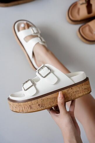 صنادل Project Cloud Wedge للنساء، صنادل صيفية جلدية مع نعل داخلي من الإسفنج الذكي للنساء - صنادل منصة مع أشرطة أحذية نسائية - صنادل نسائية خفيفة الوزن (بريسبان) in Kuwait