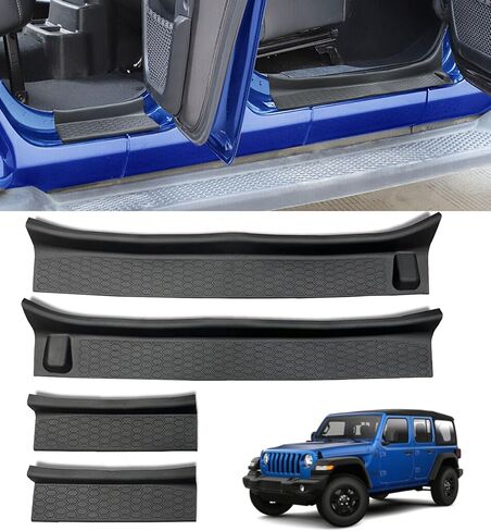 مجموعة واقيات عتبة الباب لسيارة جيب جلاديتور JT Wrangler JL 4 أبواب 2018-2024، ملحقات استبدال كاملة التغطية لحماية دخول الباب (4 قطع) in Kuwait