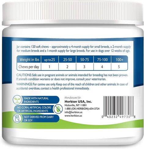 Herbion Pets Joint Care Chews with Glucosamine & Turmeric, 120 Soft Chews, MSM & Chondroitin for Pain Relief, Improves Mobility, Supports Healthy Joints, Made in The USA - for Dogs 12 Weeks+ in Kuwait