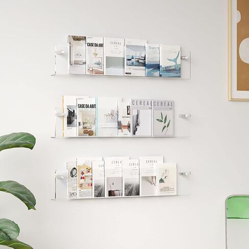 2 Pack Acrylic Magazine Holder,Wall File Organizer,Brochure Display Standr,Kids Book Display Shelves Wall Mounted(17.7Inch) in Saudi Arabia