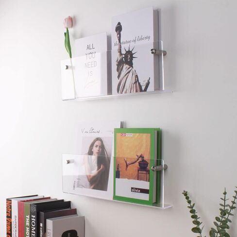 2 Pack Acrylic Magazine Holder,Wall File Organizer,Brochure Display Standr,Kids Book Display Shelves Wall Mounted(17.7Inch) in Saudi Arabia