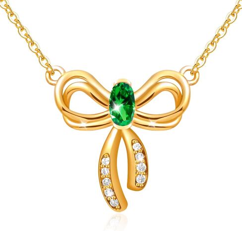 RIVIKO Bow Birthstone Necklace for Women,925 Sterling Silver Gold Plated Bow Pendant Trendy,Bowknot Choker Chain Anniversary Birthday Jewelry Gift for Women Girls Her Wife Daughter Girlfriend in Saudi Arabia