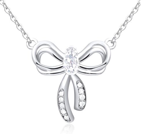RIVIKO Bow Birthstone Necklace for Women,925 Sterling Silver Gold Plated Bow Pendant Trendy,Bowknot Choker Chain Anniversary Birthday Jewelry Gift for Women Girls Her Wife Daughter Girlfriend in Saudi Arabia