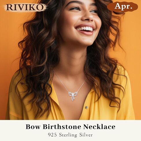 RIVIKO Bow Birthstone Necklace for Women,925 Sterling Silver Gold Plated Bow Pendant Trendy,Bowknot Choker Chain Anniversary Birthday Jewelry Gift for Women Girls Her Wife Daughter Girlfriend in Saudi Arabia
