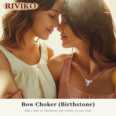 RIVIKO Bow Birthstone Necklace for Women,925 Sterling Silver Gold Plated Bow Pendant Trendy,Bowknot Choker Chain Anniversary Birthday Jewelry Gift for Women Girls Her Wife Daughter Girlfriend in Saudi Arabia