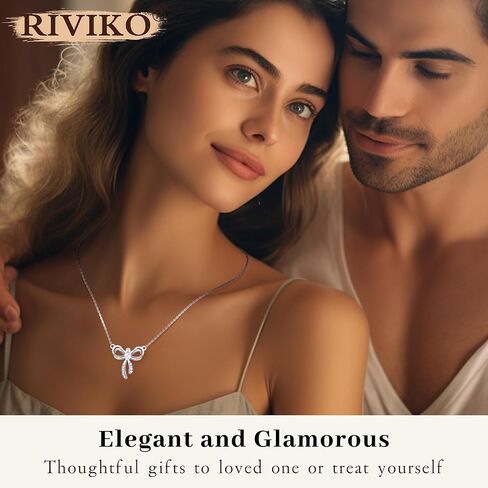 RIVIKO Bow Birthstone Necklace for Women,925 Sterling Silver Gold Plated Bow Pendant Trendy,Bowknot Choker Chain Anniversary Birthday Jewelry Gift for Women Girls Her Wife Daughter Girlfriend in Saudi Arabia