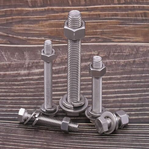 M8 x 30mm (10 Sets) Stainless Steel Hex Bolts with Hex Nuts, Flat Washers and Lock Washers, Hexagon Bolts with Nuts and Washers, Full Thread Coveraage, Coarse Thread UNC in Saudi Arabia