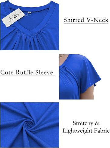 ROSRISS Womens-Plus-Size-Tops Summer Ruffle Short Sleeve Shirts Shirred V Neck Tunics in Saudi Arabia