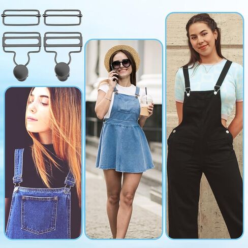 4 Sets Black Overall Clasp Replacement Retro Suspender Overall Buckles Replacement Dungaree Fastener Metal Overall Clips Replacement with Slide and Buttons Gourd for Jeans Bib Pants Sewing Accessories in Saudi Arabia