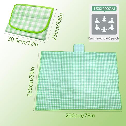 بطانية نزهة مياو جين، حصيرة رملية مقاومة للماء قابلة للطي، مقاس 60 بوصة × 80 بوصة كبيرة جدًا في الهواء الطلق، بطانية نزهة للتخييم على الشاطئ، مناسبة للشاطئ والتخييم والمشي لمسافات طويلة والسفر والحفلات العائلية في الهواء الطلق - شبكة خضراء in Kuwait