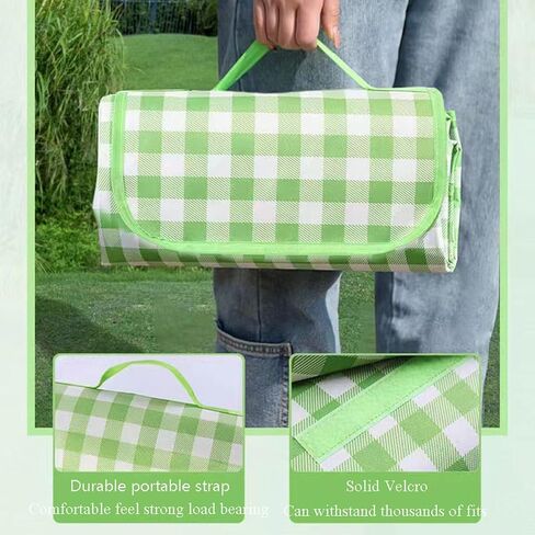 بطانية نزهة مياو جين، حصيرة رملية مقاومة للماء قابلة للطي، مقاس 60 بوصة × 80 بوصة كبيرة جدًا في الهواء الطلق، بطانية نزهة للتخييم على الشاطئ، مناسبة للشاطئ والتخييم والمشي لمسافات طويلة والسفر والحفلات العائلية في الهواء الطلق - شبكة خضراء in Kuwait