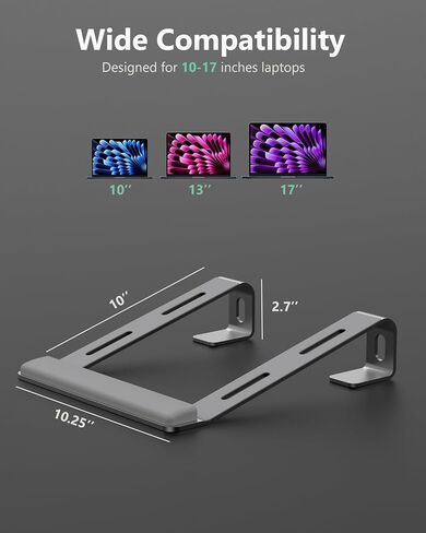 Laptop Stand for Desk with Wrist Protection, Heat Dissipation Laptop Riser[Lifting & Haning], Aluminum Alloy Portable Laptop Notebook Stand for MacBook Air Pro, Dell XPS, HP(10-17.3'')- Black in Saudi Arabia