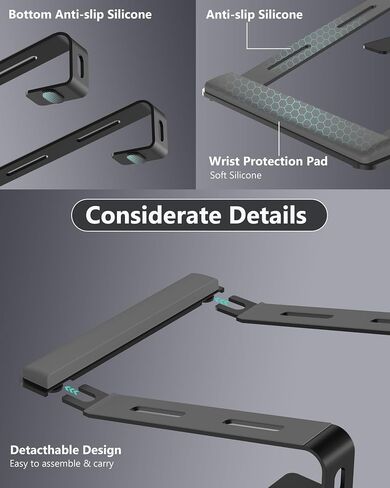 Laptop Stand for Desk with Wrist Protection, Heat Dissipation Laptop Riser[Lifting & Haning], Aluminum Alloy Portable Laptop Notebook Stand for MacBook Air Pro, Dell XPS, HP(10-17.3'')- Black in Saudi Arabia