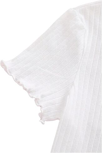 Milumia Girl's 3 Pack Solid Lettuce Trim Short Sleeve Round Neck Ribbed T-Shirts Tops in Saudi Arabia